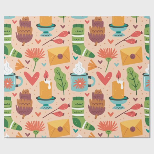 Adortable Retro Fall Muster Wasserfarbe niedlich r Geschenkpapier (Flach)