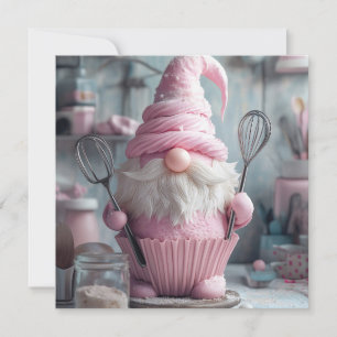 Adortable rosa Backen Gnome Cupcake Feiertagskarte