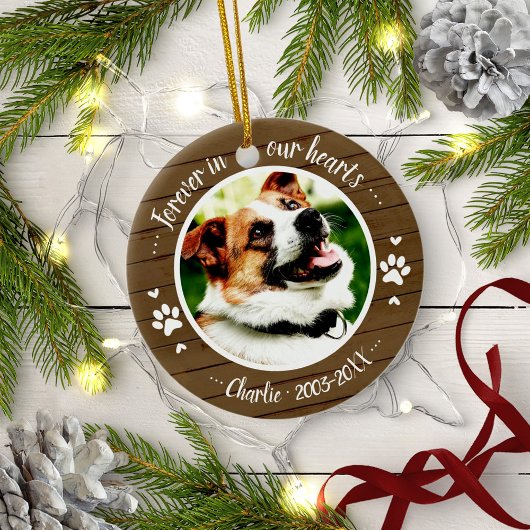 Adortable Rustic Dog Pet Memorial Custom Foto Keramik Ornament