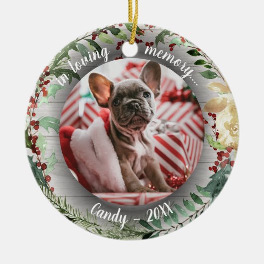 Adortable Rustic Dog Pet Memorial Custom Foto Keramik Ornament (Vorne)