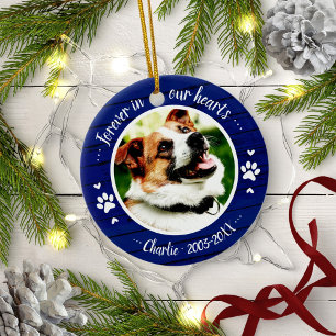 Adortable Rustic Hunde Memorial Custom Foto Blue Keramik Ornament