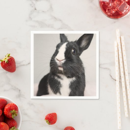 Adortable Schwarz-Weiß-Kaninchen Serviette (Beispiel)
