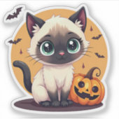 Adortable Siamese Kitten - Halloween Pastel Aufkleber (Vorderseite)