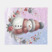 Adortable Snowman Weihnachtskranz Fleecedecke (Vorderseite (Horizontal))