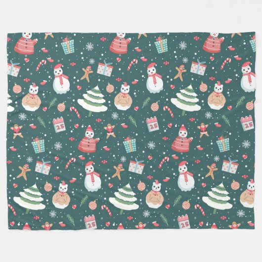 Adortable Snowman Weihnachtsmuster Fleecedecke (Vorderseite (Horizontal))