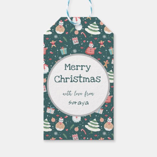 Adortable Snowman Weihnachtsmuster Geschenkanhänger (Vorderseite)