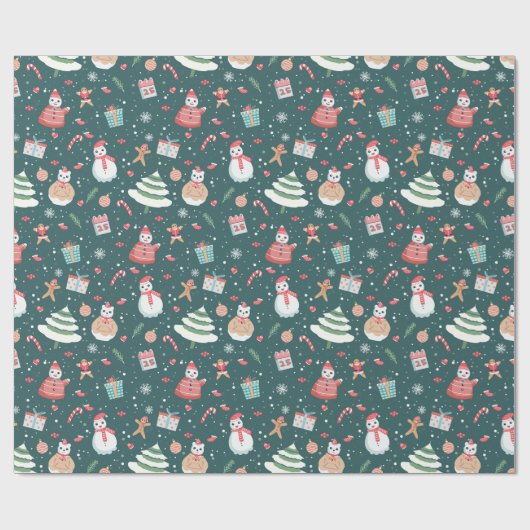 Adortable Snowman Weihnachtsmuster Geschenkpapier (Flach)