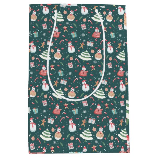 Adortable Snowman Weihnachtsmuster Mittlere Geschenktüte (Vorderseite)