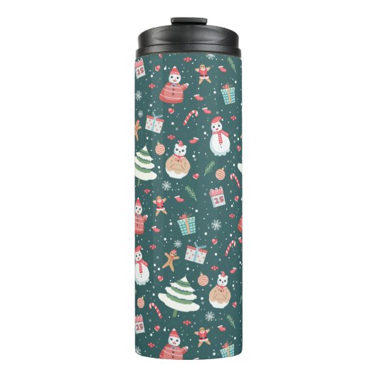 Adortable Snowman Weihnachtsmuster Thermosbecher (Vorderseite)