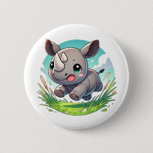 Adortable spielerische Rhinozeros laufen Button