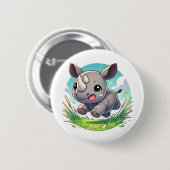 Adortable spielerische Rhinozeros laufen Button (Vorne & Hinten)
