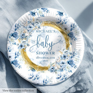 Adortable staubblaue Aquarellfarben Blume Goldbaby Pappteller