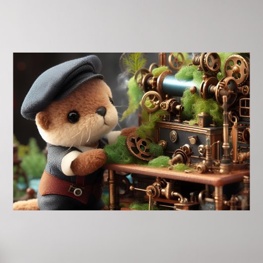 Adortable Steampunk Otter Works auf Maschinen Poster (Vorne)