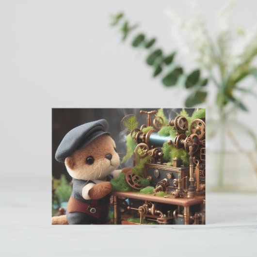 Adortable Steampunk Otter Works auf Maschinen Postkarte (Stehend Vorderseite)