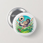 Adortable Straußenkiche, die durch das Feld läuft Button (Vorne & Hinten)