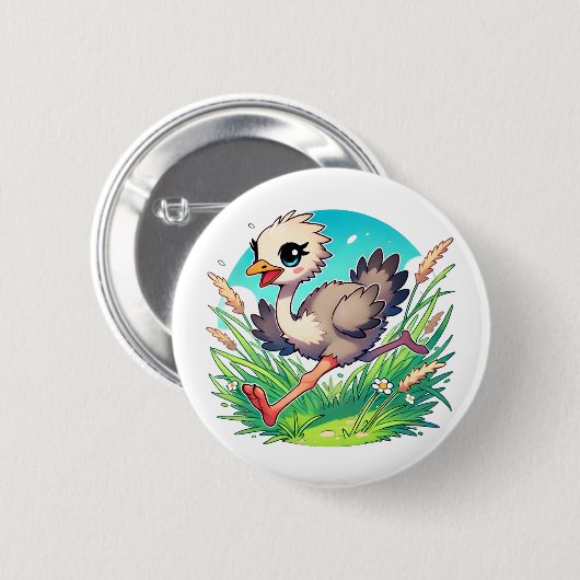 Adortable Straußenkiche, die durch das Feld läuft Button (Vorne & Hinten)