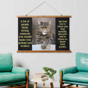 Adortable Süße Tier Feline Cat, der Sie ansieht Wandteppich Mit Holzrahmen