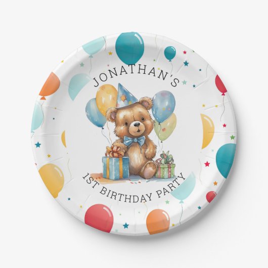 Adortable Teddy Bär erster Geburtstag Pappteller (Vorderseite)