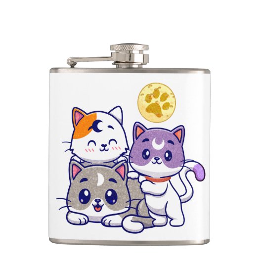 Adortable Trio - Drei Niedliche Katzen Flachmann (Vorderseite)