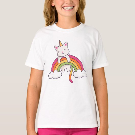 Adortable Unicorn Cat and Rainbow T-Shirt (Vorderseite)