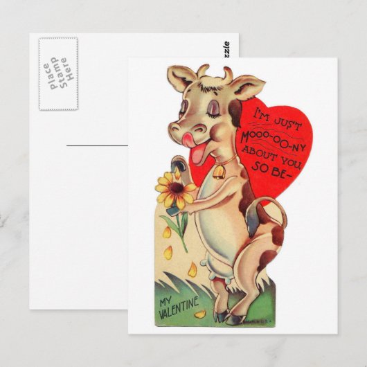 Adortable Valentine Kuh Postkarte (Vorne/Hinten)