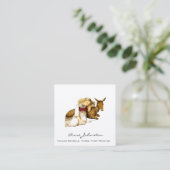 Adortable Vintag Girl and Deer Quadratische Visitenkarte (Stehend Vorderseite)