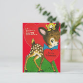 Adortable Vintage Deer Valentine Postkarte (Stehend Vorderseite)