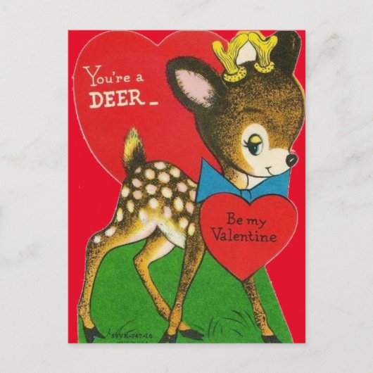 Adortable Vintage Deer Valentine Postkarte (Vorderseite)
