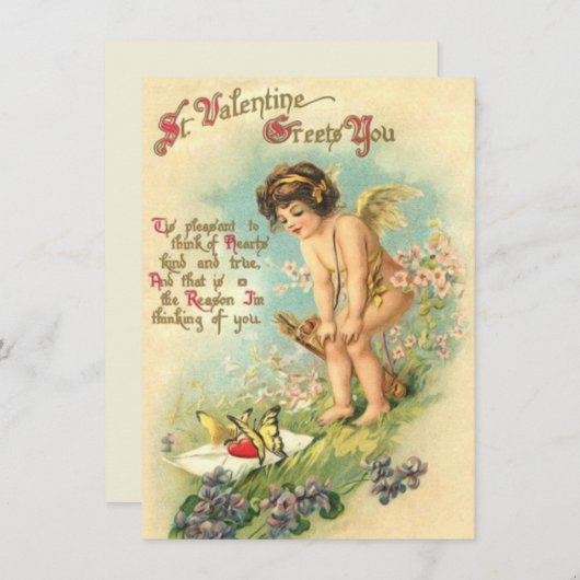 Adortable Vintage Valentinschlucht Mitteilungskarte (Vorne/Hinten)