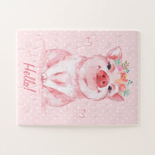 Adortable Wasserfarbe Rosa Personalisiert Puzzle (Horizontal)