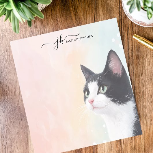 Adortable Wasserfarbe Tuxedo Katze Pastel Personal Notizblock