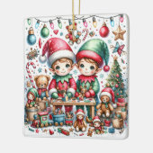 Adortable Weihnachtselfen in ihrem Spielzeugladen Keramikornament (Links)