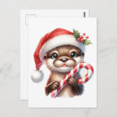 Adortable Weihnachtsfeier in Weihnachtsmannmütze m Postkarte (Vorne/Hinten)