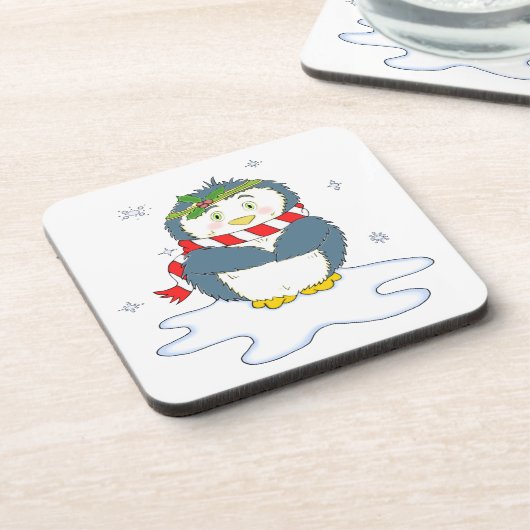 Adortable Weihnachtspenguin Getränkeuntersetzer (Linke Seite)