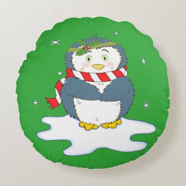 Adortable Weihnachtspenguin Rundes Kissen (Vorderseite)