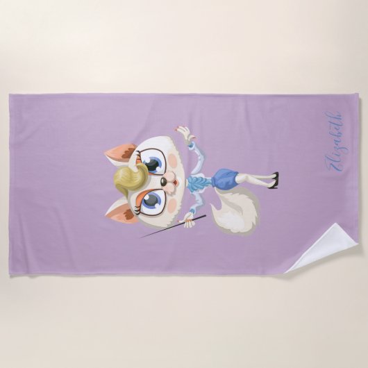 Adortable Whimsical Cartoon Kitty - Personalisiert Strandtuch (Vorderseite)