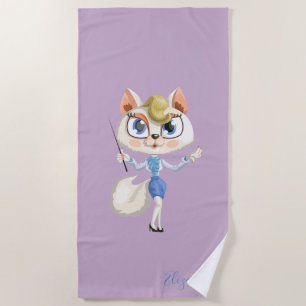 Adortable Whimsical Cartoon Kitty - Personalisiert Strandtuch