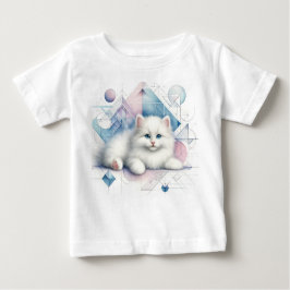 Adortable White Cat with Geometric Watercolor Art Baby T-shirt