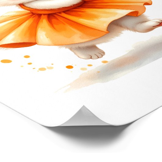 Adortable White Kitten Ballerina in Orange Tutu Poster (Ecke)