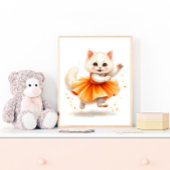 Adortable White Kitten Ballerina in Orange Tutu Poster