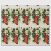 Adortable White Kitten in einem Roten Strumpf Sati Geschenkpapier (Flach)