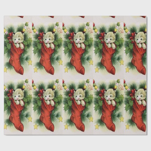 Adortable White Kitten in einem Roten Strumpf Sati Geschenkpapier (Flach)