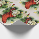 Adortable White Kitten in einem Roten Strumpf Sati Geschenkpapier (Ecke)