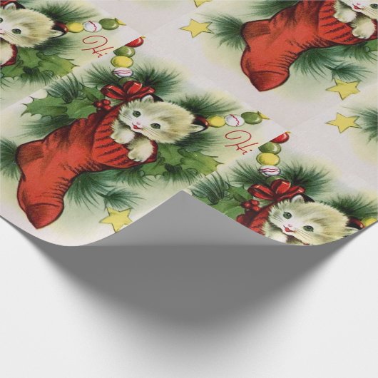 Adortable White Kitten in einem Roten Strumpf Sati Geschenkpapier (Ecke)