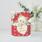 Adortable White Kitten Vintag Valentine Postkarte (Stehend Vorderseite)