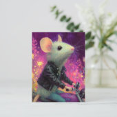 Adortable White Mouse reiten auf einem Motercycle  Postkarte (Stehend Vorderseite)