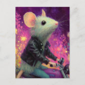 Adortable White Mouse reiten auf einem Motercycle  Postkarte (Vorderseite)