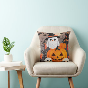 Adortable White Owl Kürbislaterne Halloween Kissen