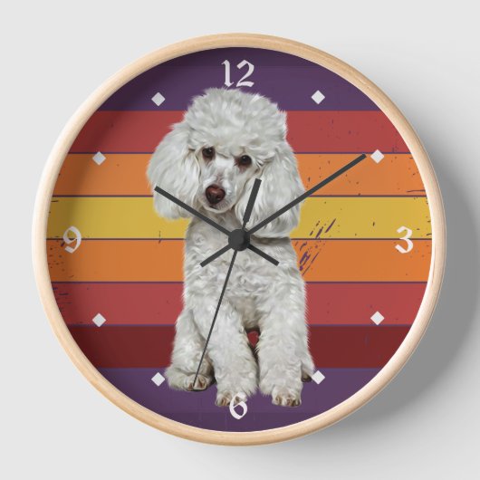 Adortable White Poodle Dog Retro Sunset Uhr (Vorderseite)