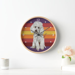 Adortable White Poodle Dog Retro Sunset Uhr